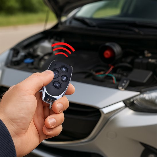 télecommande activant une alarme voiture sous le capot