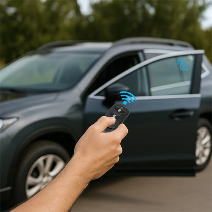 une main activant alarme voiture à distance avec sa télécommande