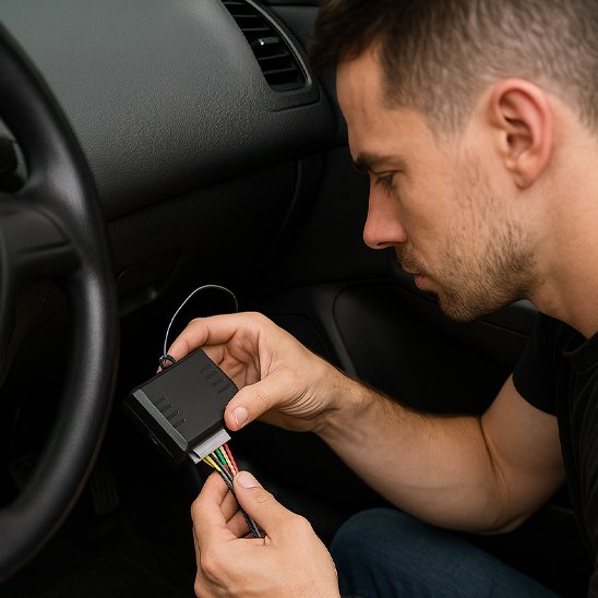 installation d'une alarme voiture sous le tableau de bord