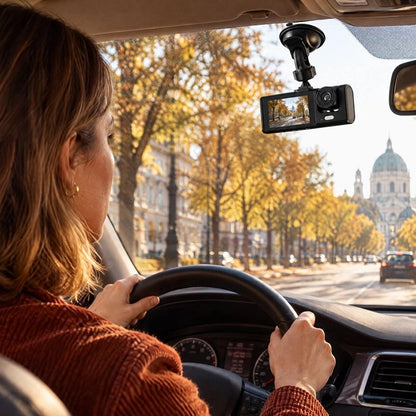 Dashcam voiture installé dans la voiture avec une femme à l'intérieur